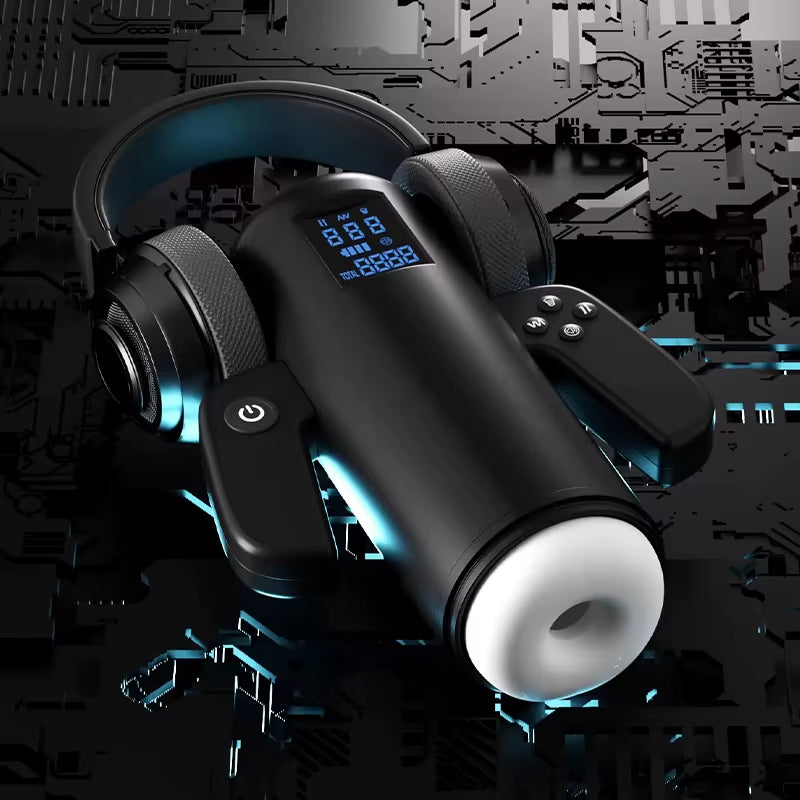 Automatic Telescopic Male Masturbator Handle Control Heated Masturbation Cup with 4 Sucking & 4 Thrusting & 9 Vibrating Sex Toys